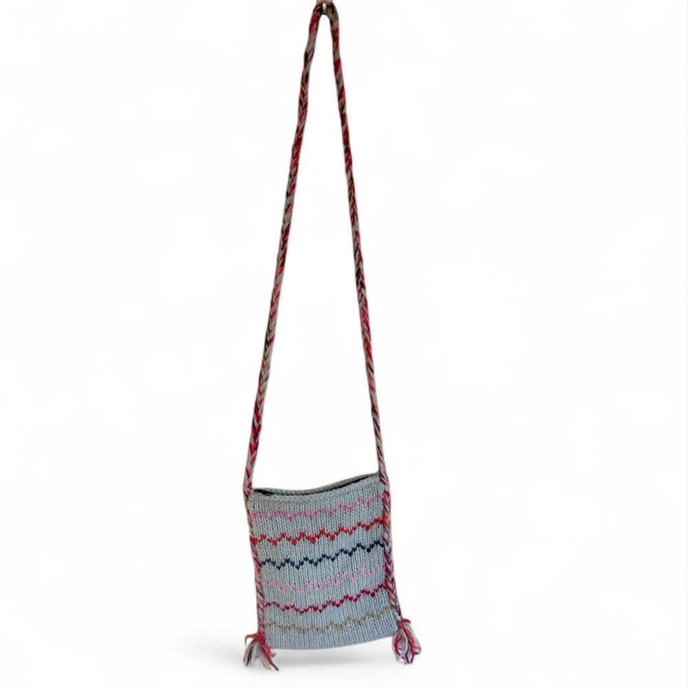 KUSAN Handmade Knit Wool Crossbody Bag Boho Artsy Lagenlook Indie Cabin Purse